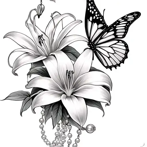 Spider Lily With Butterfly And Pearl Rosary Beads