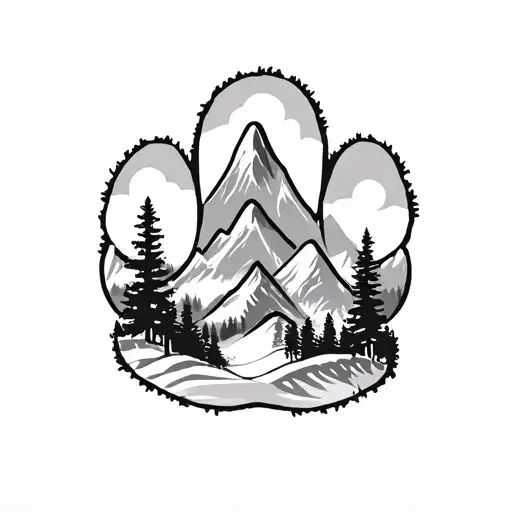 Forest And Mountain Scene Inside Dog Paw Print