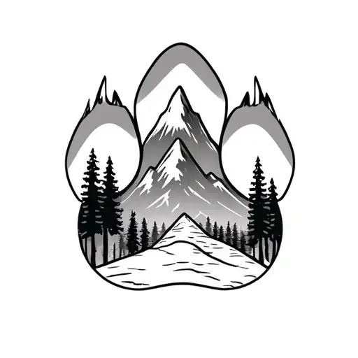 Forest And Mountain Scene Inside Dog Paw Print