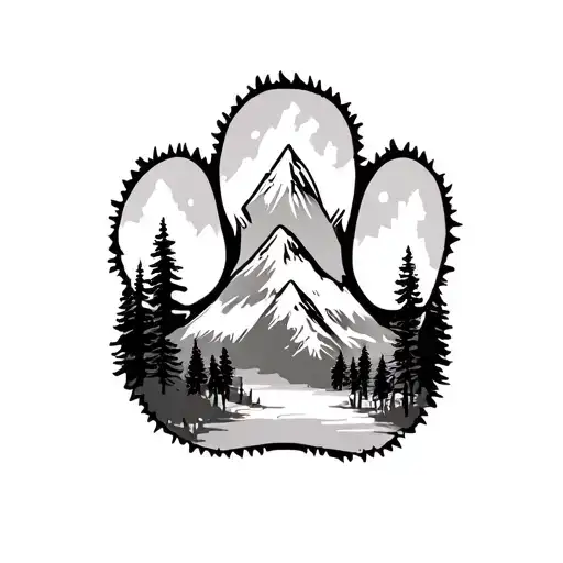 Forest And Mountain Scene Inside Dog Paw Print