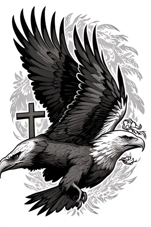 Eagle Flying With Cross In Talons