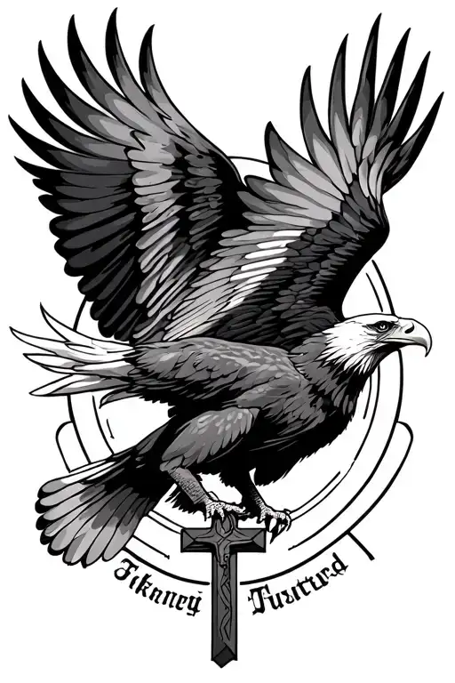 Eagle Flying With Cross In Talons