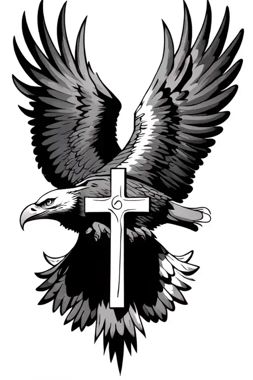 Eagle Flying With Cross In Talons
