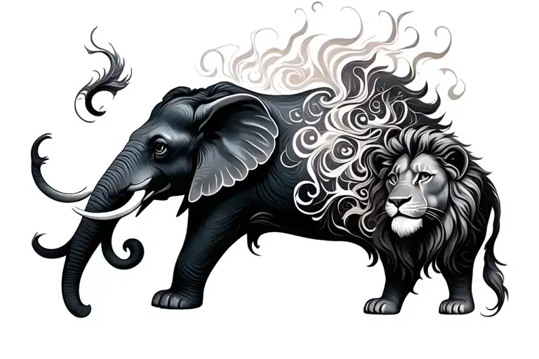 Twin Flame Elephant And Lion