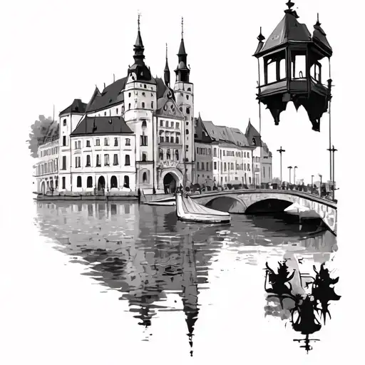 Artistic Interpretation Of A Favorite Czech Landmark In A Black-grey Style