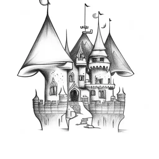 Draw A Tattoo Of Castle In Dark Moon