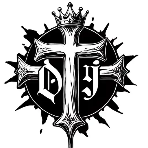Christian Cross With A Crown Ontop And The Letters D J A Integrated