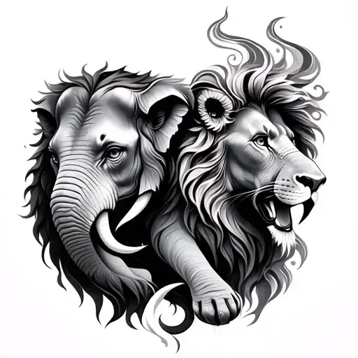 Twin Flame Elephant And Lion