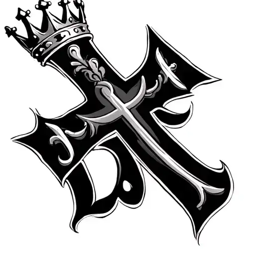 Simple Christian Cross With A Crown Ontop And The Letters D J A Integrated