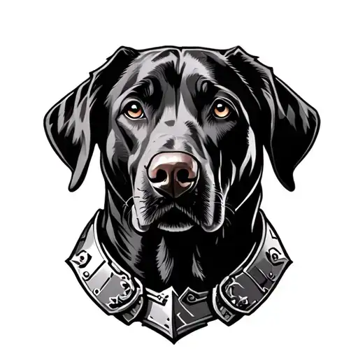 A Mix Of Labrador And Weimaraner Dog With Armor Viking Style