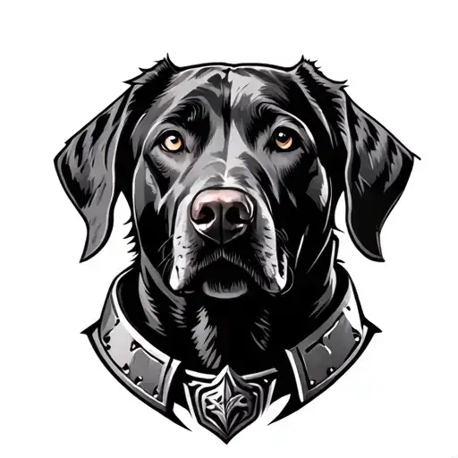 A Mix Of Labrador And Weimaraner Dog With Armor Viking Style