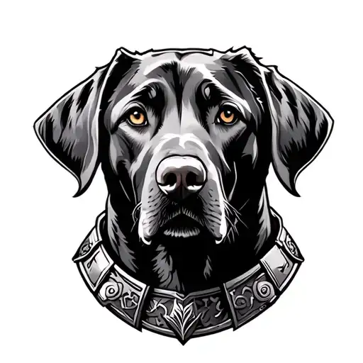 A Mix Of Labrador And Weimaraner Dog With Armor Viking Style