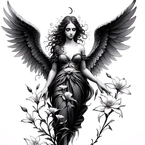 Angel With Long Thin Moonflower Vine