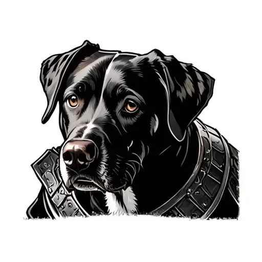 A Mix Of Labrador And Weimaraner Dog With Armor Viking Style