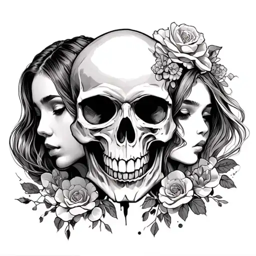 A Skull Incorporated In A Honey Commb Design With A Girl Face On The Opposite Side For Calf