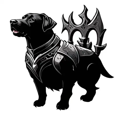 A Mix Of Labrador And Weimaraner And Wolf Dog With Armor Viking Style