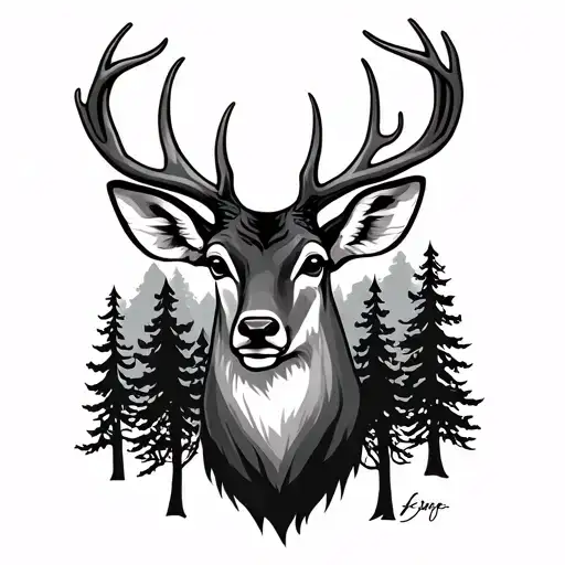Deer Head With Trees