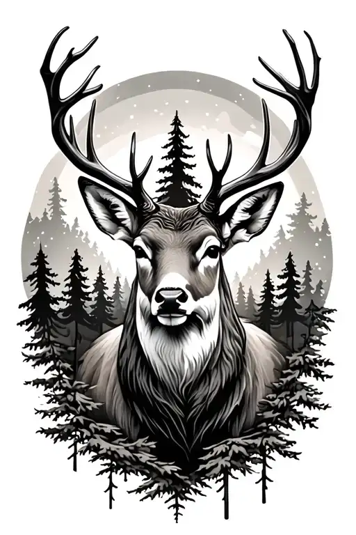 Deer Head With Trees