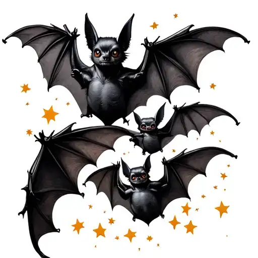 Bats In A Line From Smallest To Big With Stars