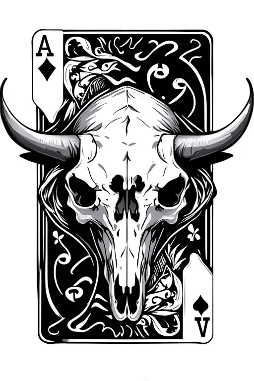 Bull Skull With Playing Card Aces