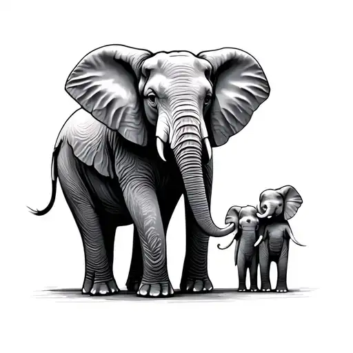 Elephant Mom And 3 Kids