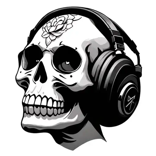 Sugar Skull Wearing Headphones