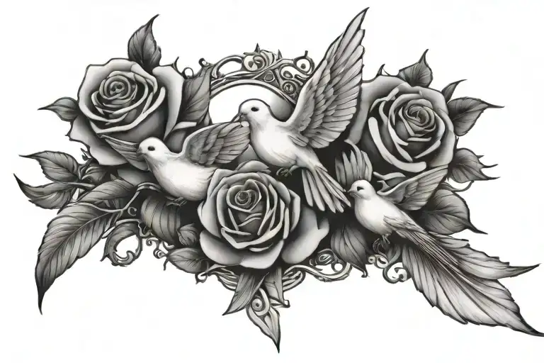 Doves Roses Cross Surrounded