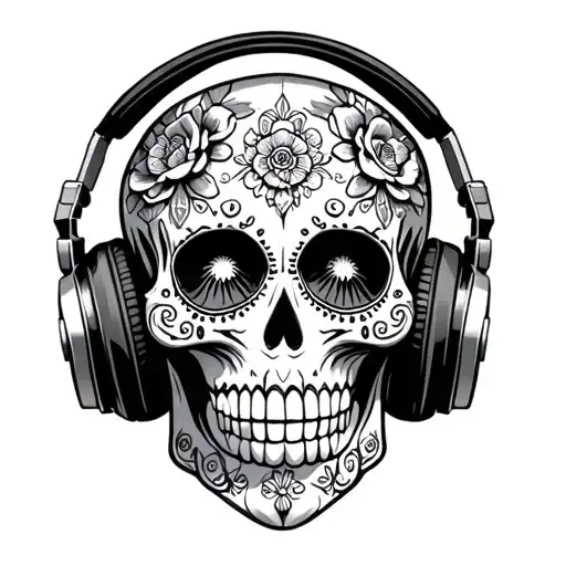 Sugar Skull Wearing Headphones Scarklett And Grey