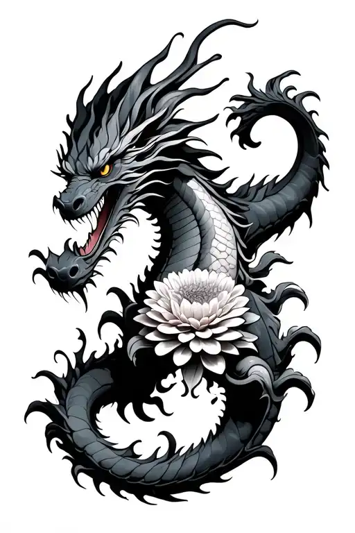 Dragon With Movement Curling Around The Arm With Chrysanthemous