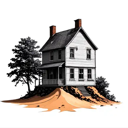 House On A Foundation That Is Half Bricks And Half Falling Sand