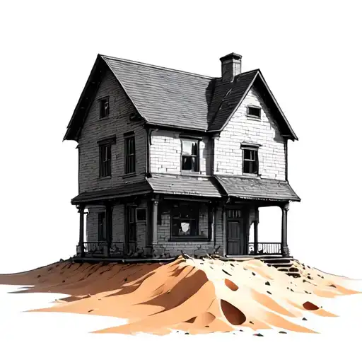 House On A Foundation That Is Half Bricks And Half Falling Sand