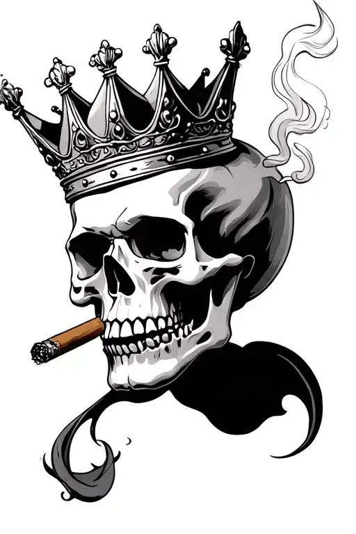 Skull With Crown Smoking A Cigare