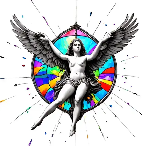 Figure From In Utero Nirvana Flying Through Colourful Glass From Catholic Church