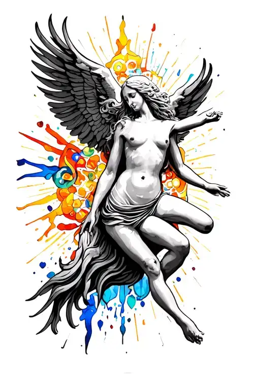 Figure From In Utero Nirvana Flying Through Colourful Glass From Catholic Church