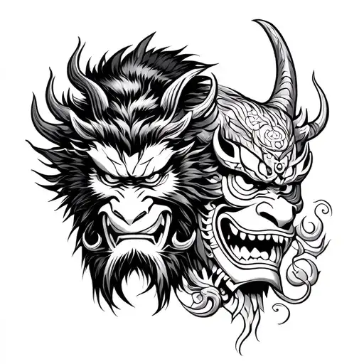 Sun Wukong And Japanese Demon Mask