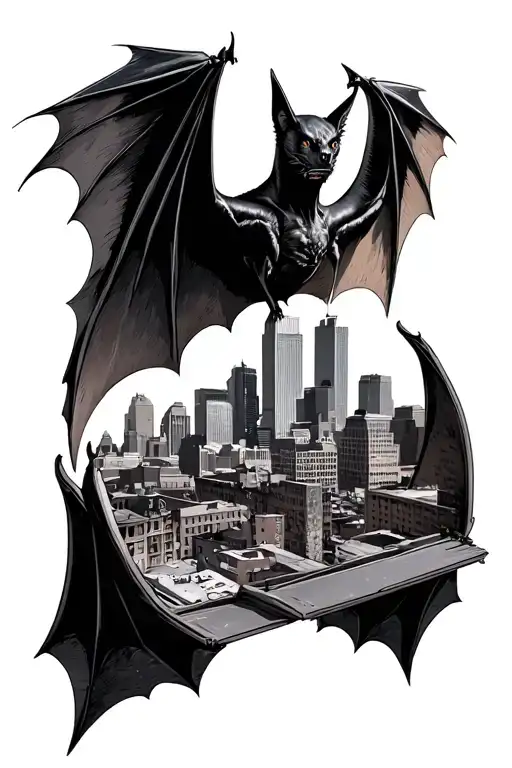 Bat With Wings Spread Open With Austin Skyline