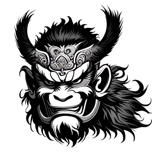 Sun Wukong And Japanese Oni Mask