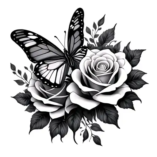 Butterfly And Roses With Abstract Design Inspired