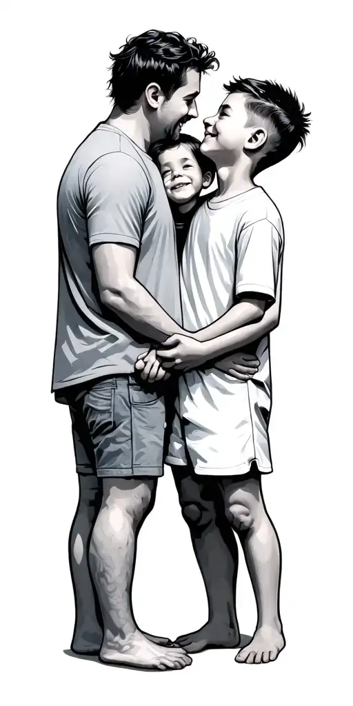 Father And Two Sons Holding Hands