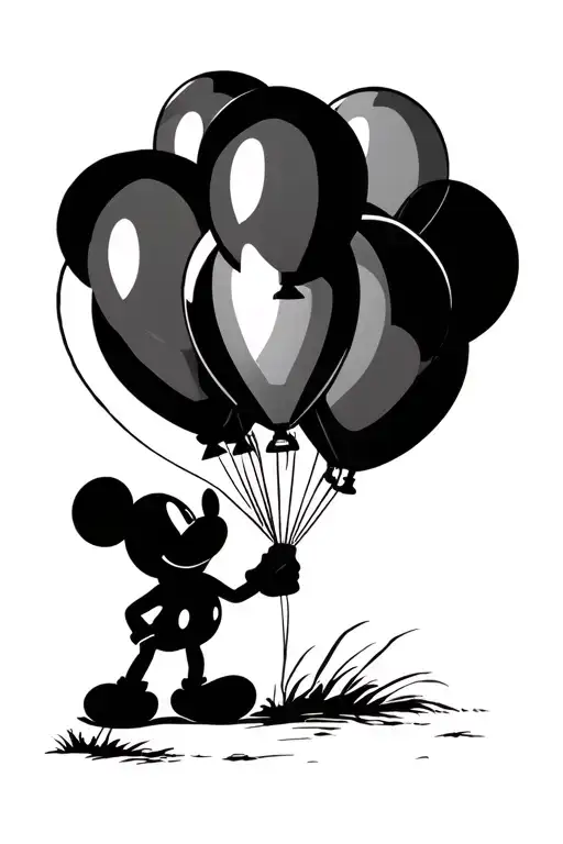 I Want A Mikey Mouse In Silhouette With 4 Air Balloons That Are In Mikey Mouse Silhouette