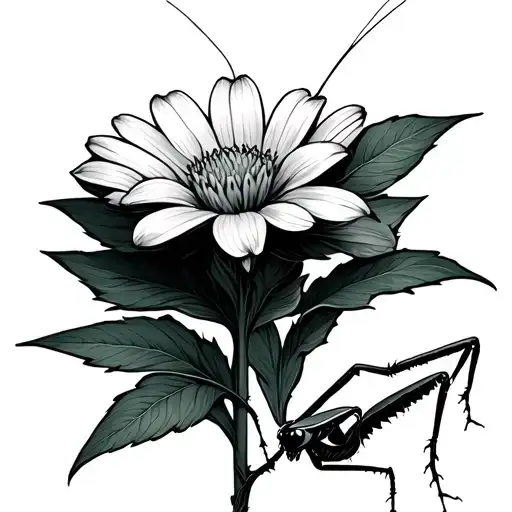Small Praying Mantis Holding A Flower