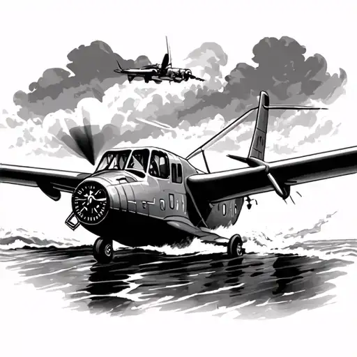 Light Aircraft Sobrevolando Una Motor Boat And Compass