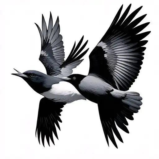 2 Birds Looking At Each Other While Flying