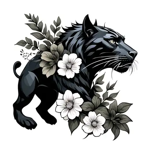 Sagittarius Sign With Black Panther With Flowers