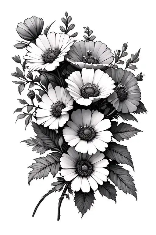 Flowers Wrapped Together Rose Daisy Violet Poppy Flower