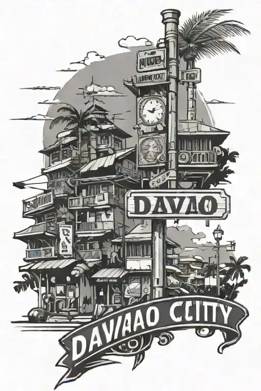 Davao City With Street Signs And Building Background