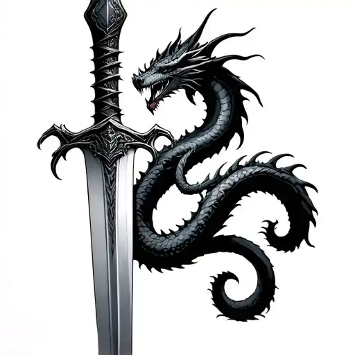 Sword With Dragon Tail Wrapped Around Blade