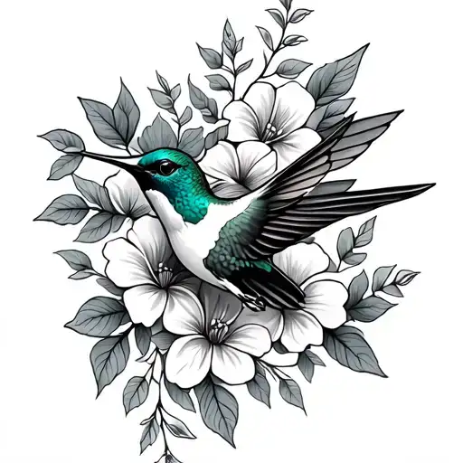 Vines Flowers Hummingbird For Side Of Thigh