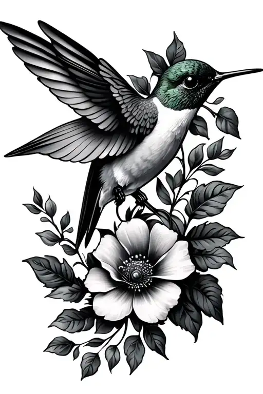 Vines Flowers Hummingbird For Side Of Thigh