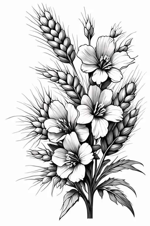 Wheat Flower Larkspur Flowers Intertwined
